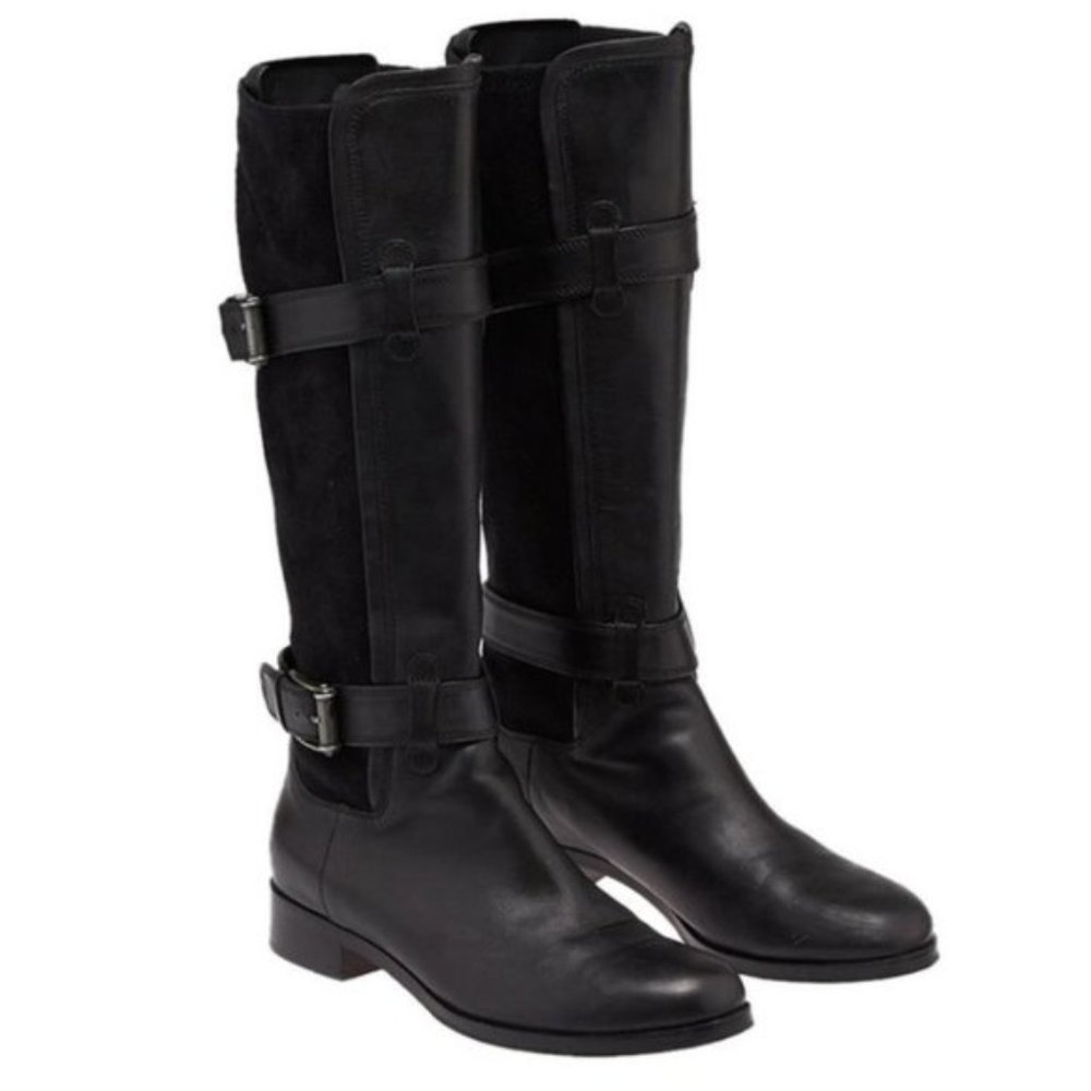 Cole Haan Whitley Tall Leather Buckle Riding Boots Black 8.5
